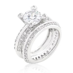 Cubic Zirconia Round Cut Pave Ring Set